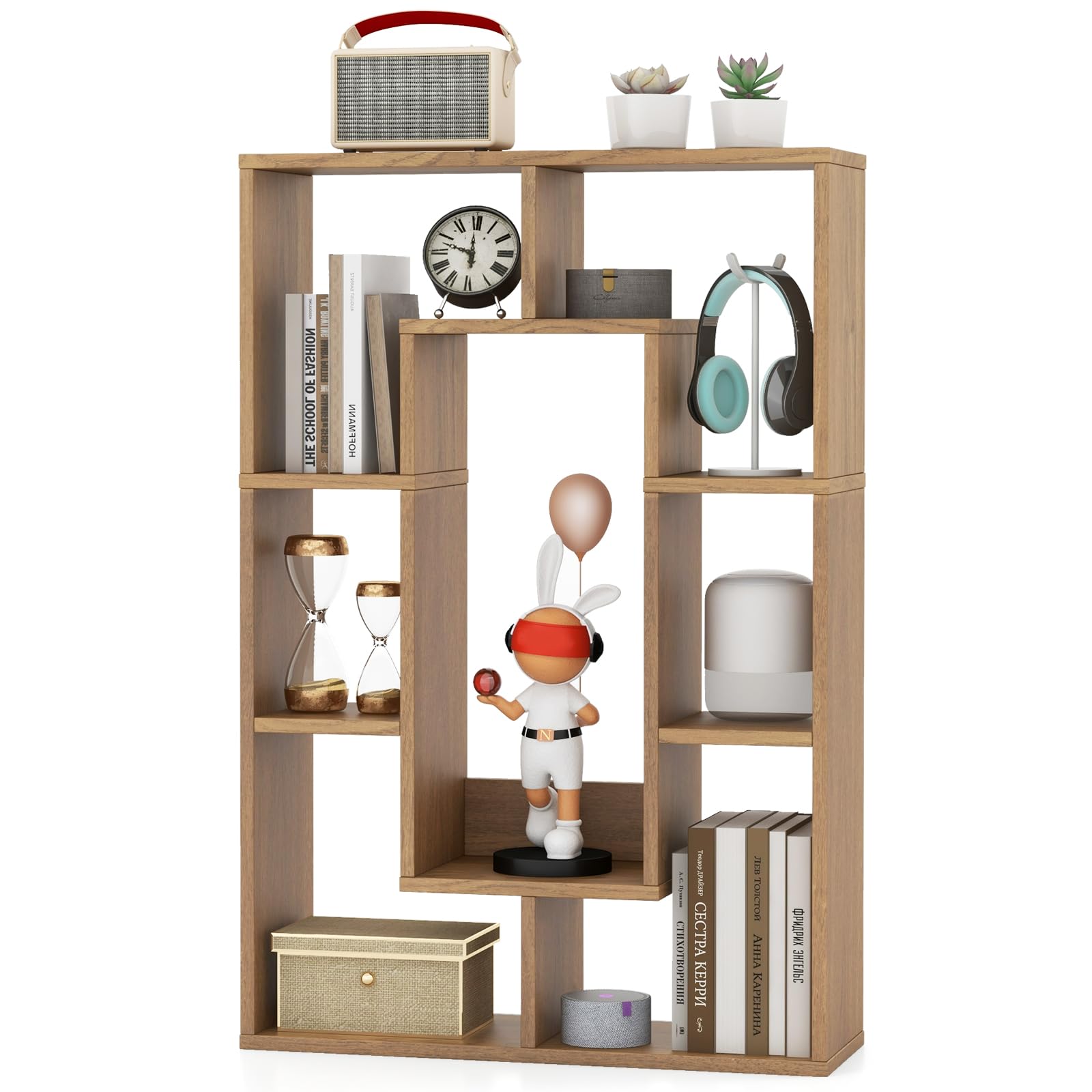 Étagère géométrique Tangkula 35,5 po, bibliothèque ouverte autoportante en bois avec 7 cubes, dispositifs anti-basculement